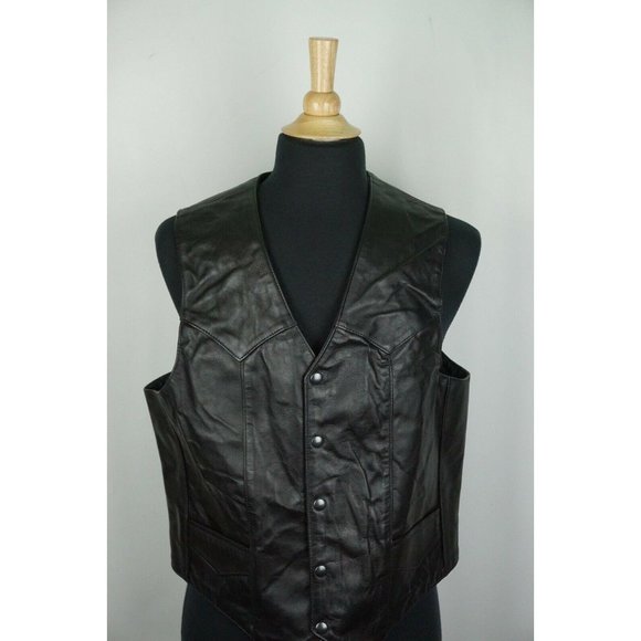 Lost Worlds Black Button Horsehide Leather vest